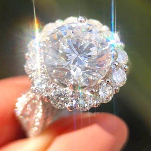 ▶Super Large Flower Zircon Wedding Silver Plated Dainty Ring for Woman, L154 - Picture 1 of 6